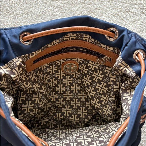 Tory Burch Backpack in Navy and Brown with Gold - Picture 6 of 9